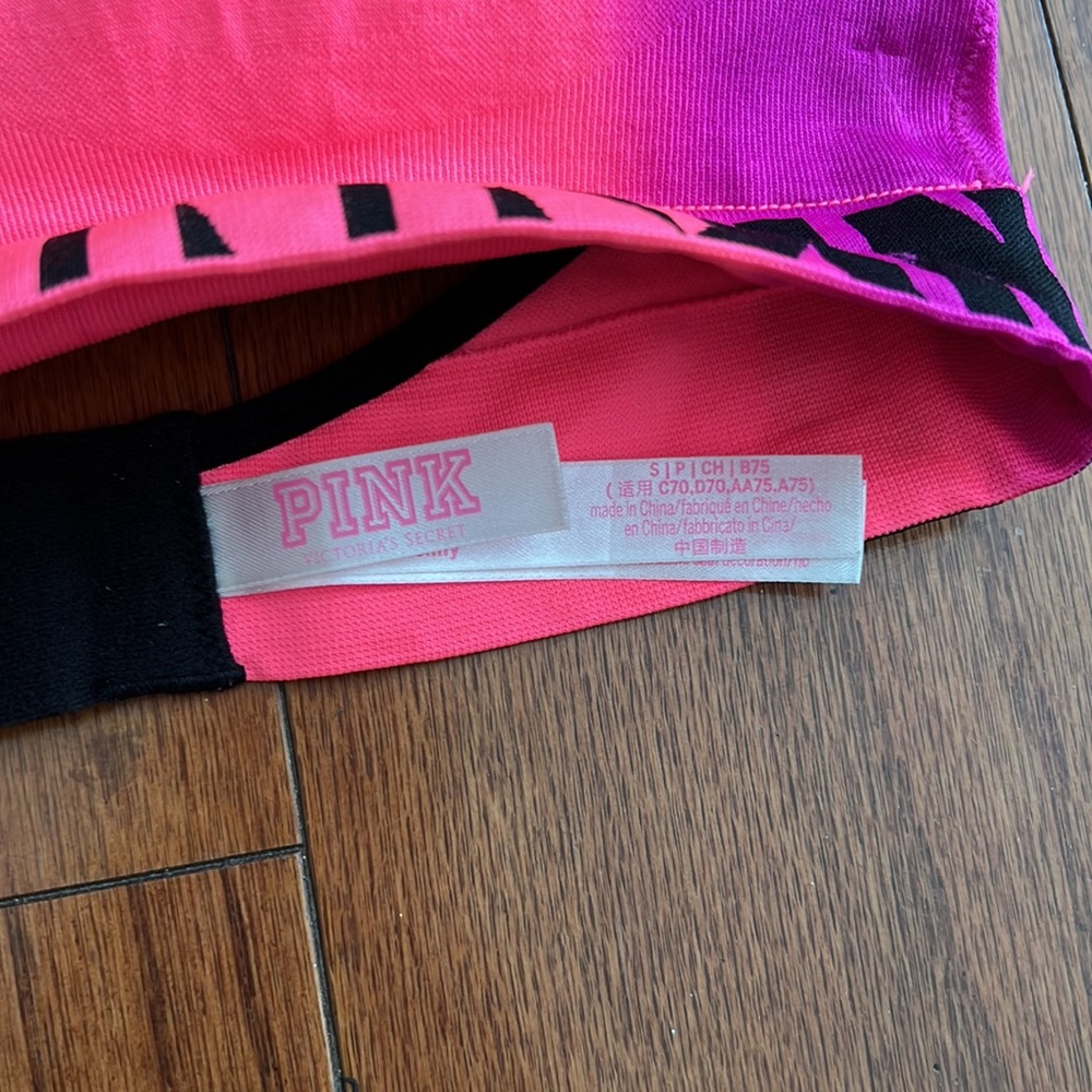 PINK Victoria's Secret Hot Pink to Magenta Ombre Sports Bra with Black Trim - Picture 3 of 3